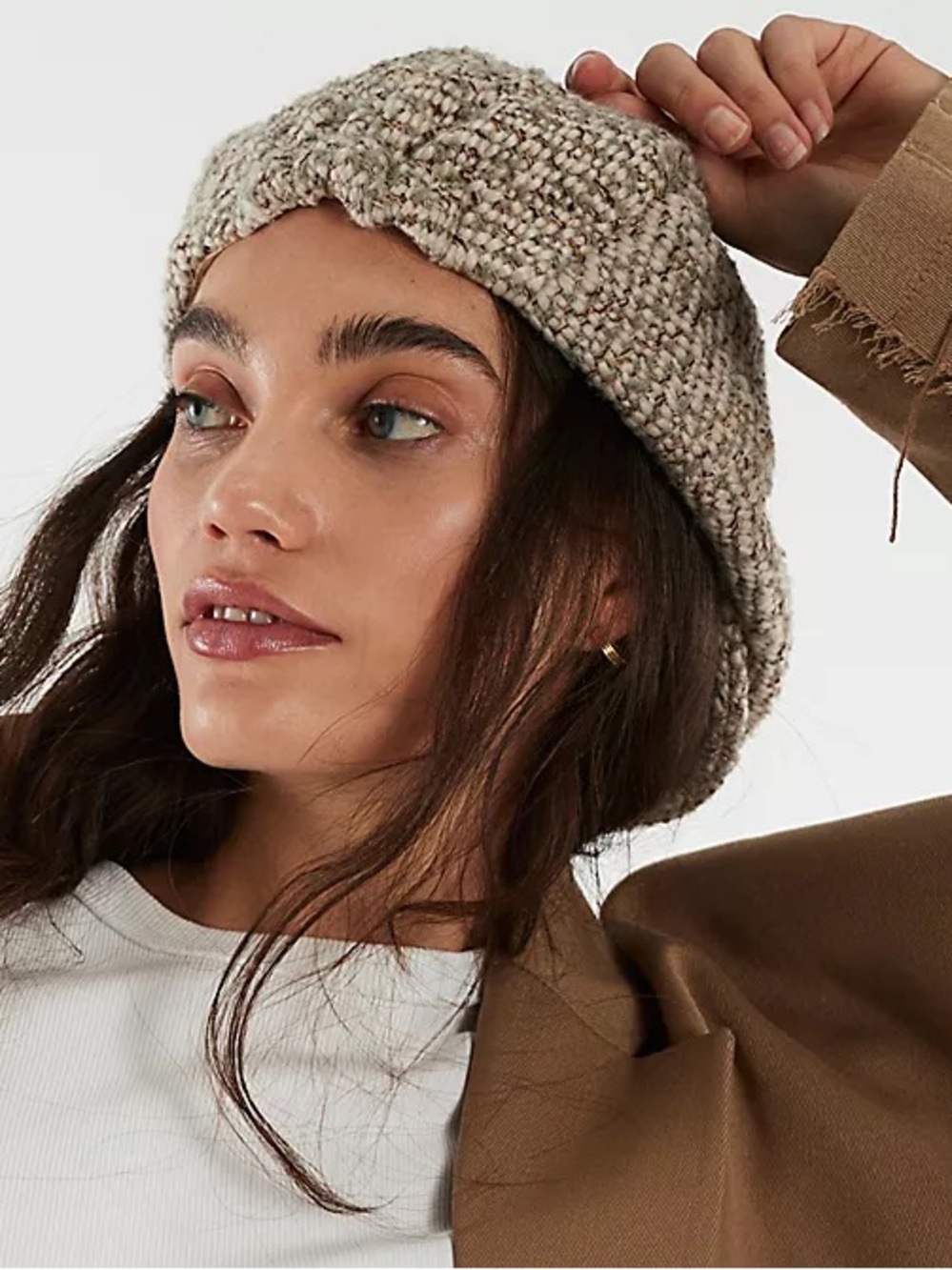 Free People Speckled Knit Newsboy Cap in Oatmeal